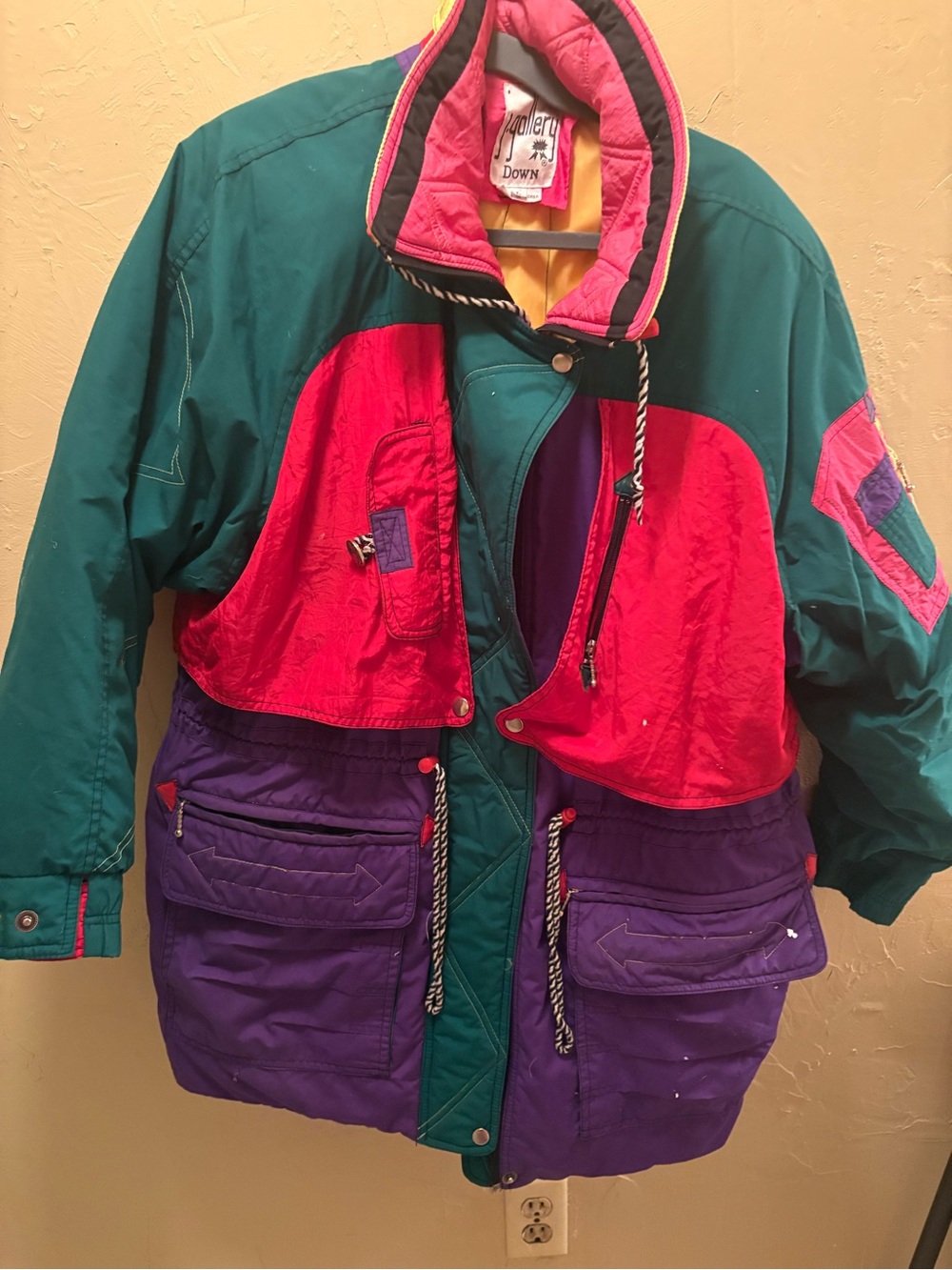 Totally Tubular 80s Teal, Pink & Purple Colorblock Down Ski Jacket